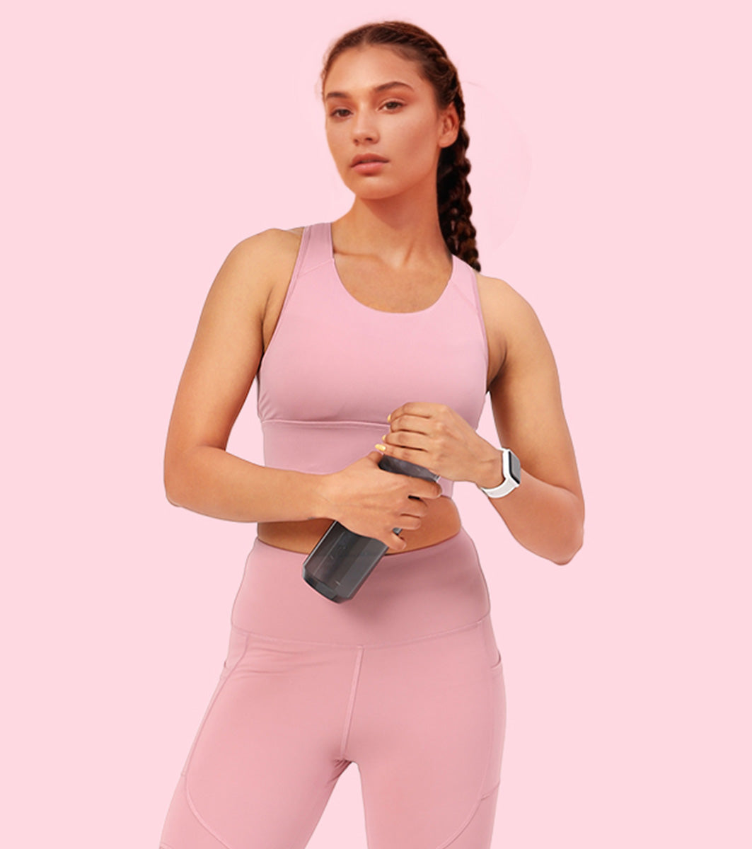 Enamor Wide Straps Seamed T-back Basic Workout Sports Bra - Quick Dry, Antimicrobial, Removable Padding, Non-Wired, Full Coverage - A202 (Lilas)