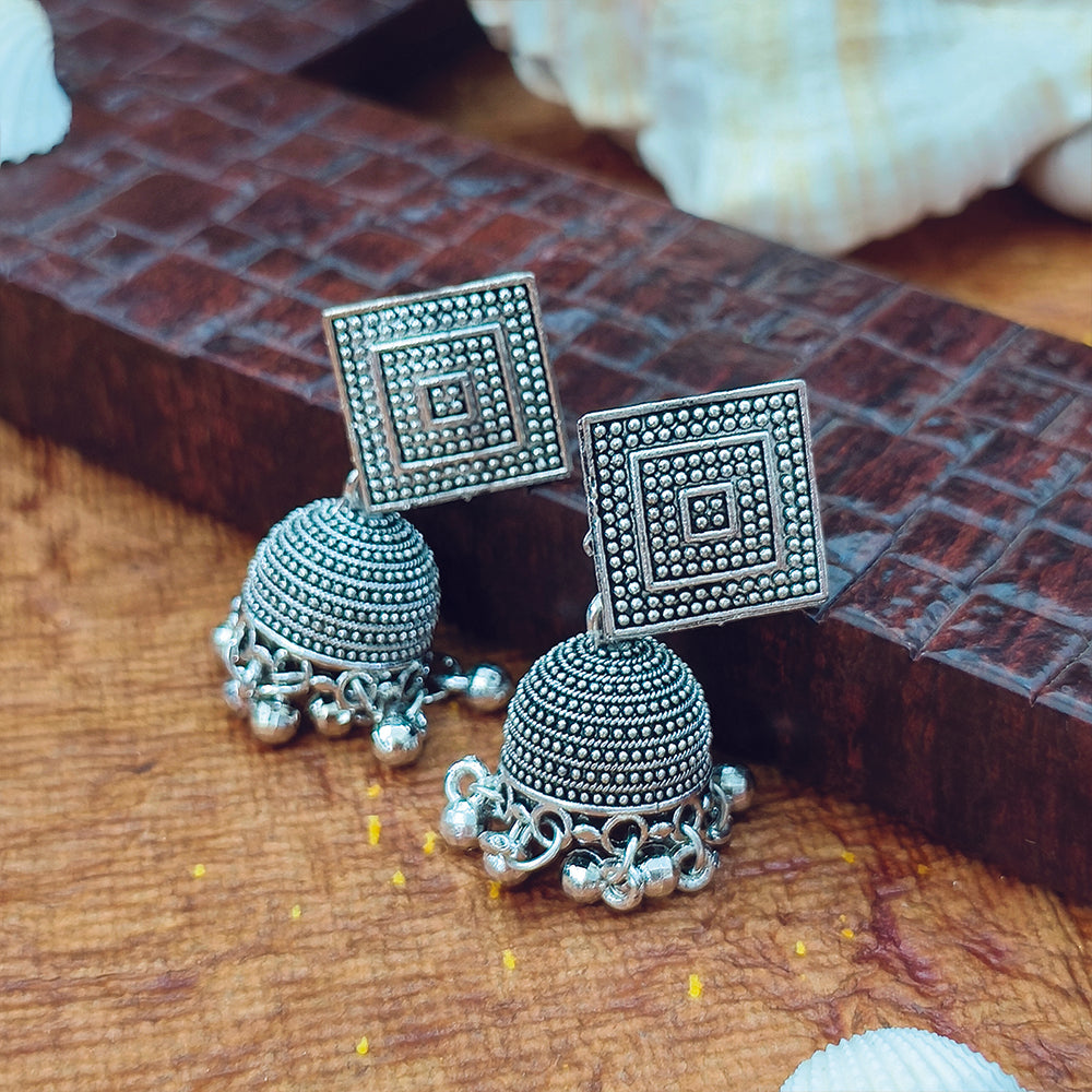 JewelMaze Oxidised Plated Jhumki Earrings - 1320012