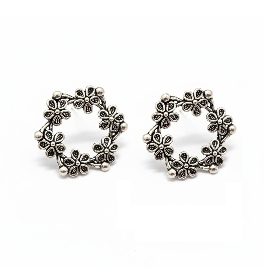 JewelMaze Oxidised Plated Pack of 2 Assorted Studs Combo