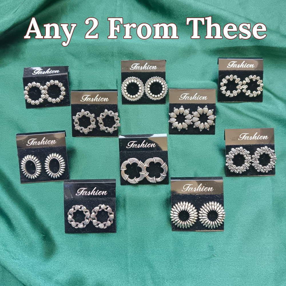JewelMaze Oxidised Plated Pack of 2 Assorted Studs Combo