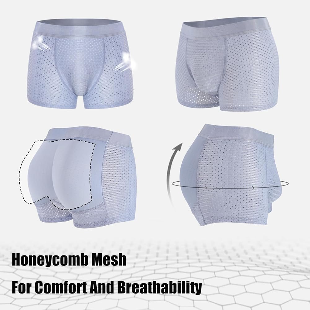 Nylon Ice Silk Breathable Men's Underwear, Mens Padded Butt Underwear Boxer Shape Enhancer Briefs
