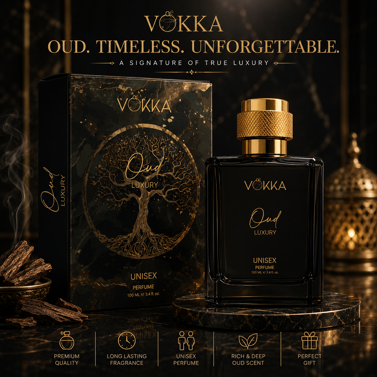 VOKKA Oud 100 ml | Unisex Luxury Long Lasting Smokey Perfume For Men And Women