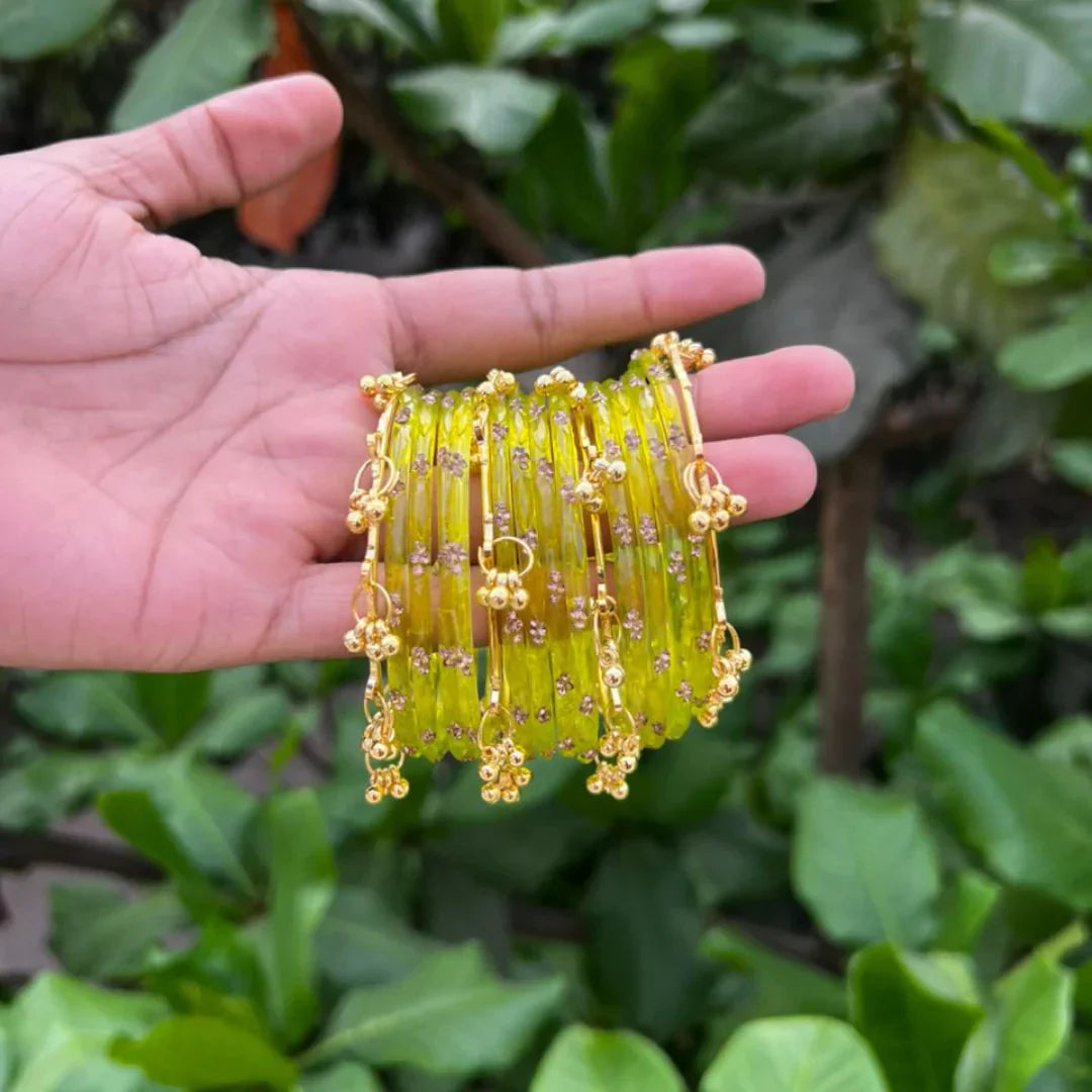 Kashmiri Ghunghroo Bangles Set | 16 Pieces Traditional Bangles – Shivratri Green
