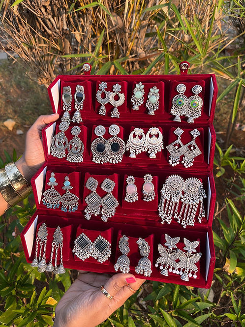 16 PC OXIDISED JHUMKAS + BLACK BOX