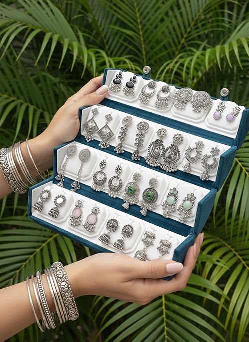 16 PC OXIDISED JHUMKAS + BLACK BOX