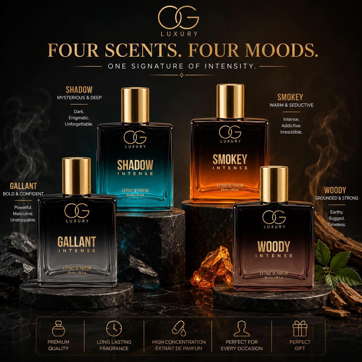 OG Luxury Extrait De Parfum Intense Combo - India’s First & Strongest Perfume with 40% Oil Concentration, 4x50 ML